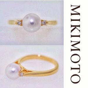 MIKIMOTO Pearl Ring Diamond Accents 14K Gold